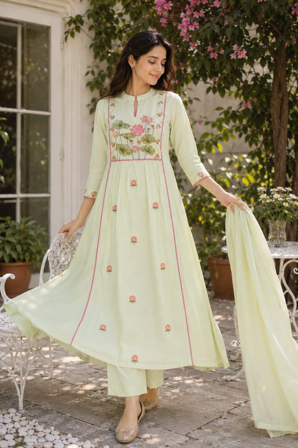 Mul chandheri 3 piece kurta set