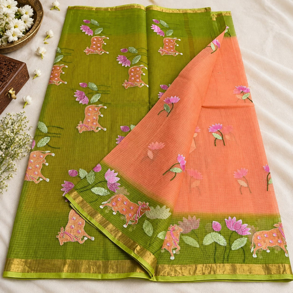 Kota doria saree with embroidery detailing