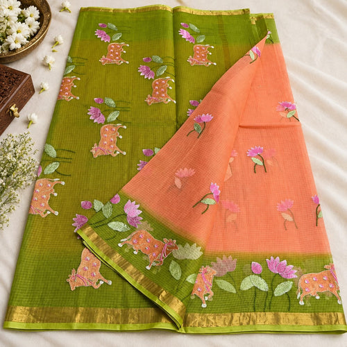 Kota doria saree with embroidery detailing
