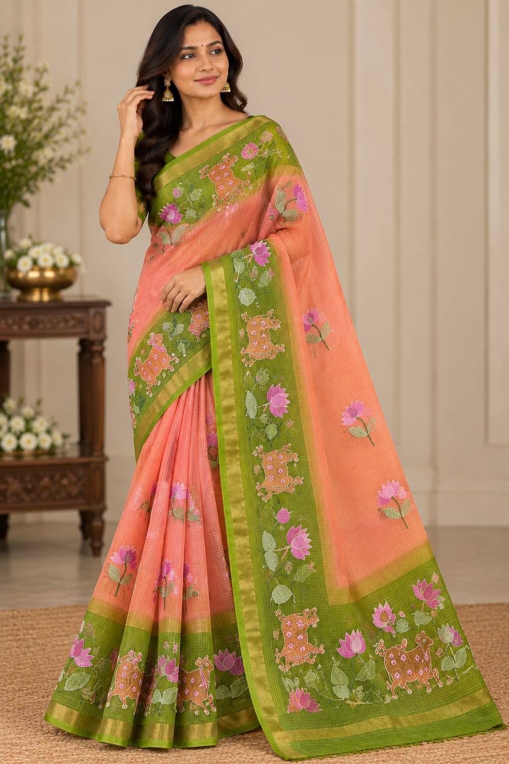 Kota doria saree with embroidery detailing